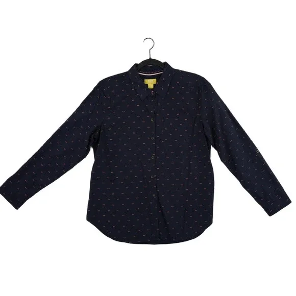 Maeve Anthropologie Top Women's Size 14 Navy Blue Embroidered Button Shirt - Picture 2 of 7